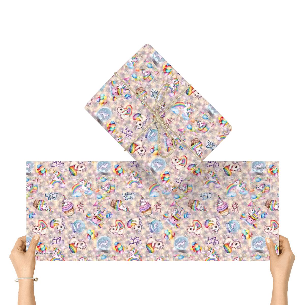 "Welcome Baby" Unicorn Baby Shower, 3 Pack Gift Wrapping Paper Sheets