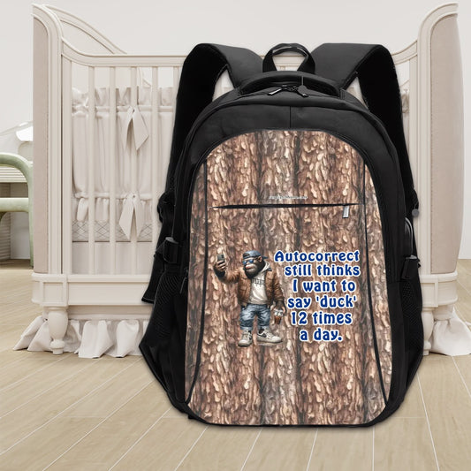 Bigfoot / Sasquatch "Autocorrect..", Large Capacity, Oxford Travel, Laptop Bag with USB Charger
