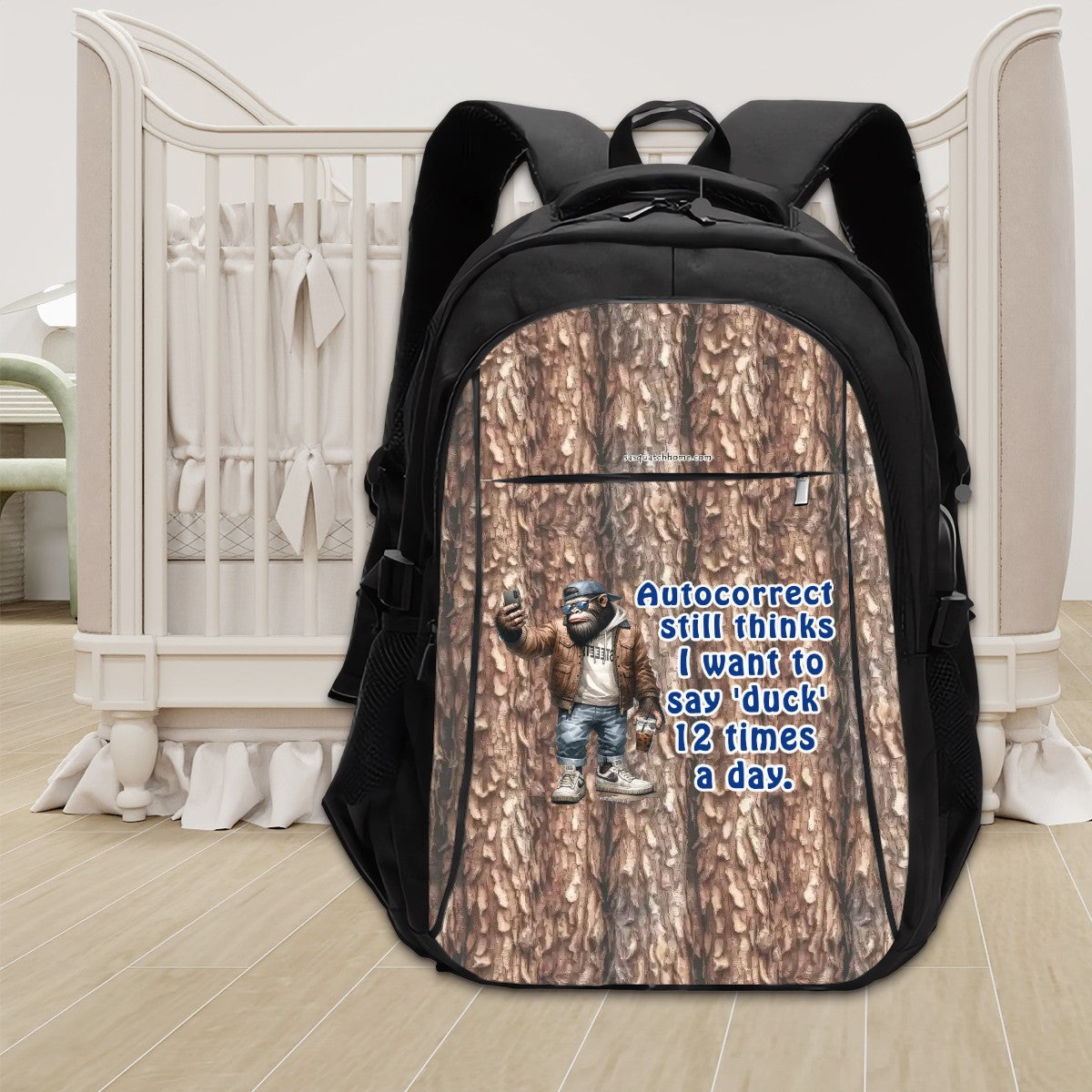 Bigfoot / Sasquatch "Autocorrect..", Large Capacity, Oxford Travel, Laptop Bag with USB Charger
