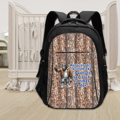 Bigfoot / Sasquatch "Autocorrect..", Large Capacity, Oxford Travel, Laptop Bag with USB Charger