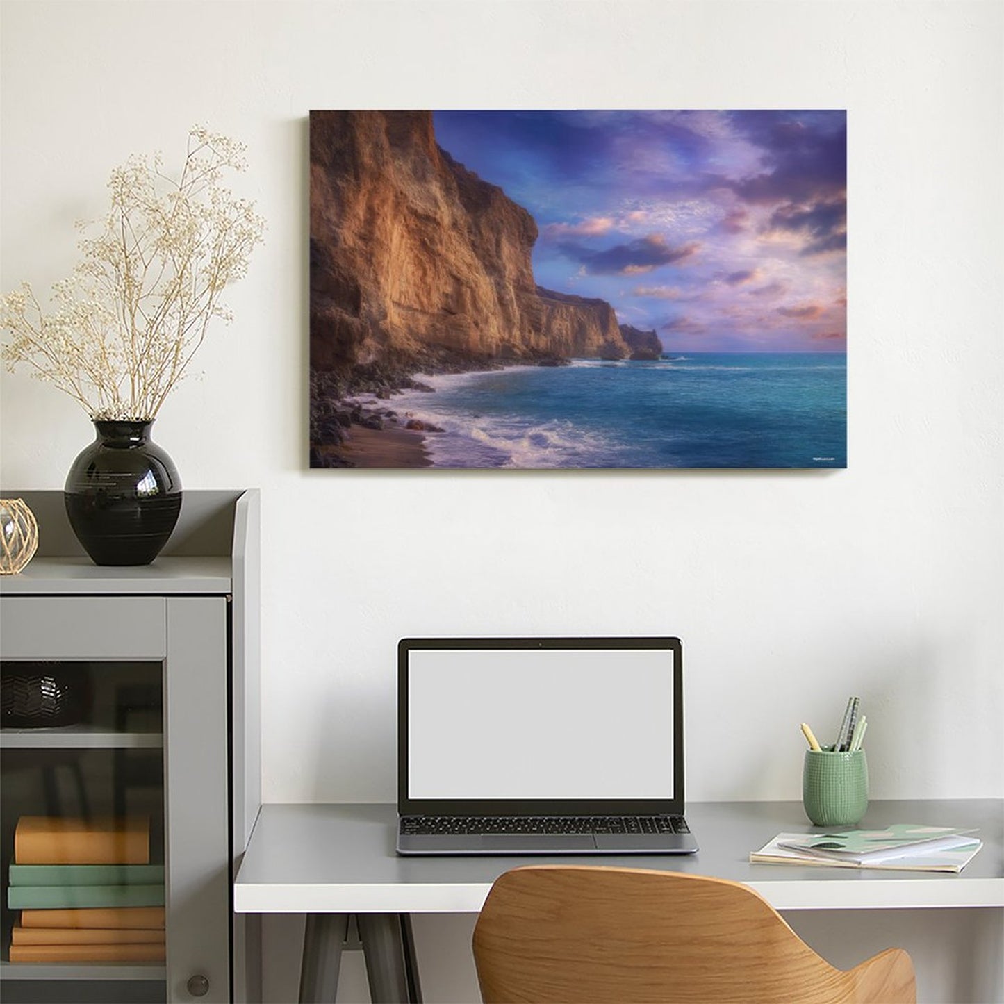 Cliff Purple Skies, Vintage Framed Canvas Art - 2 Sizes – Made in the USA