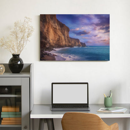 Cliff Purple Skies, Vintage Framed Canvas Art - 2 Sizes – Made in the USA