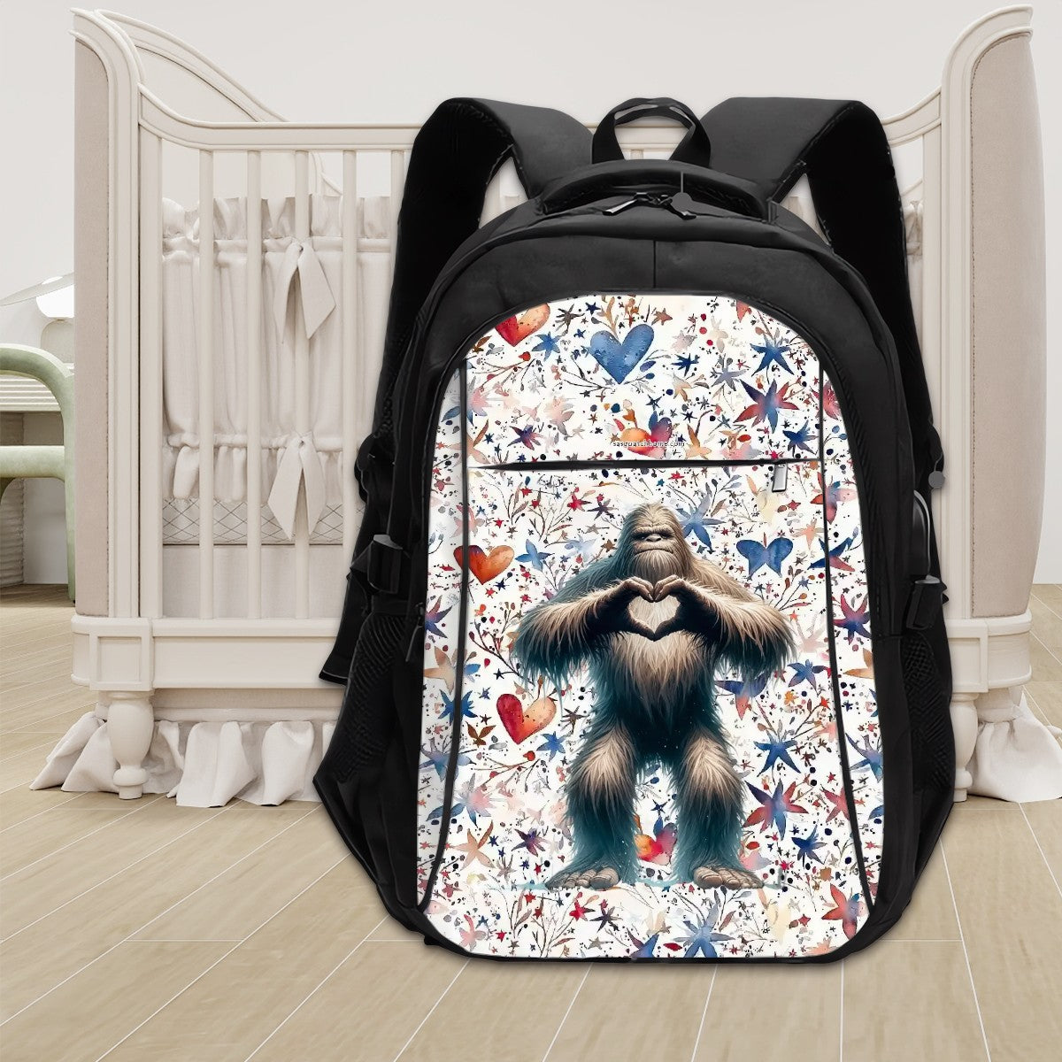 Bigfoot / Sasquatch Heart Hands, Large Capacity, Oxford Travel, Laptop Bag with USB Charger