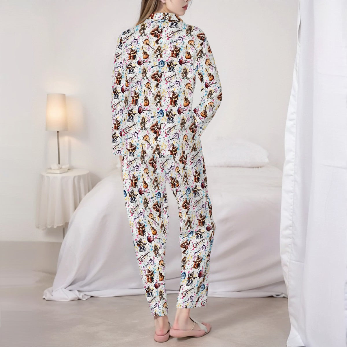 Bigfoot Sasquatch Playing Guitar Women’s Long Sleeved Pajama Set