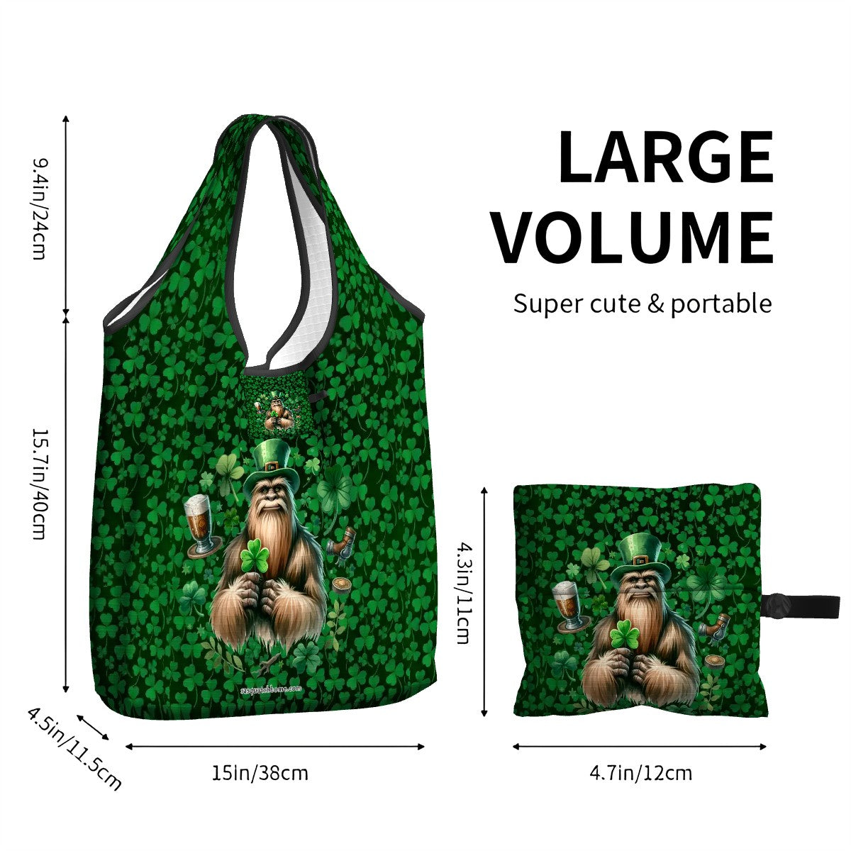 St Patrick Bigfoot / Sasquatch, Reusable Folding Bag