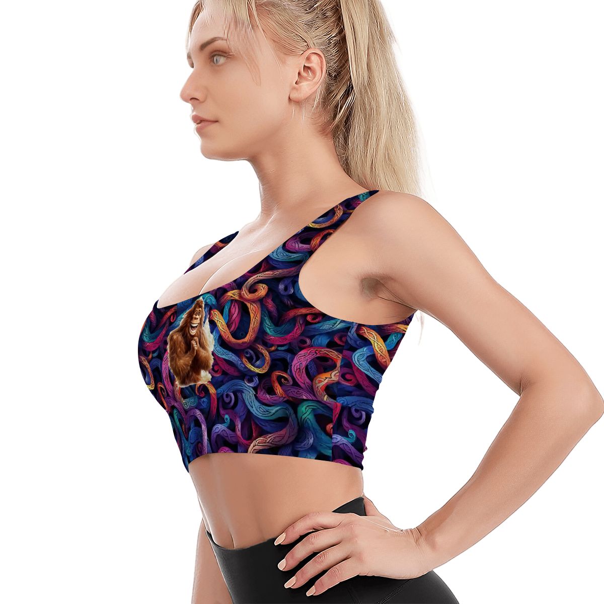Happy Bigfoot / Sasquatch, Traditional Sports Bra, Yoga Top
