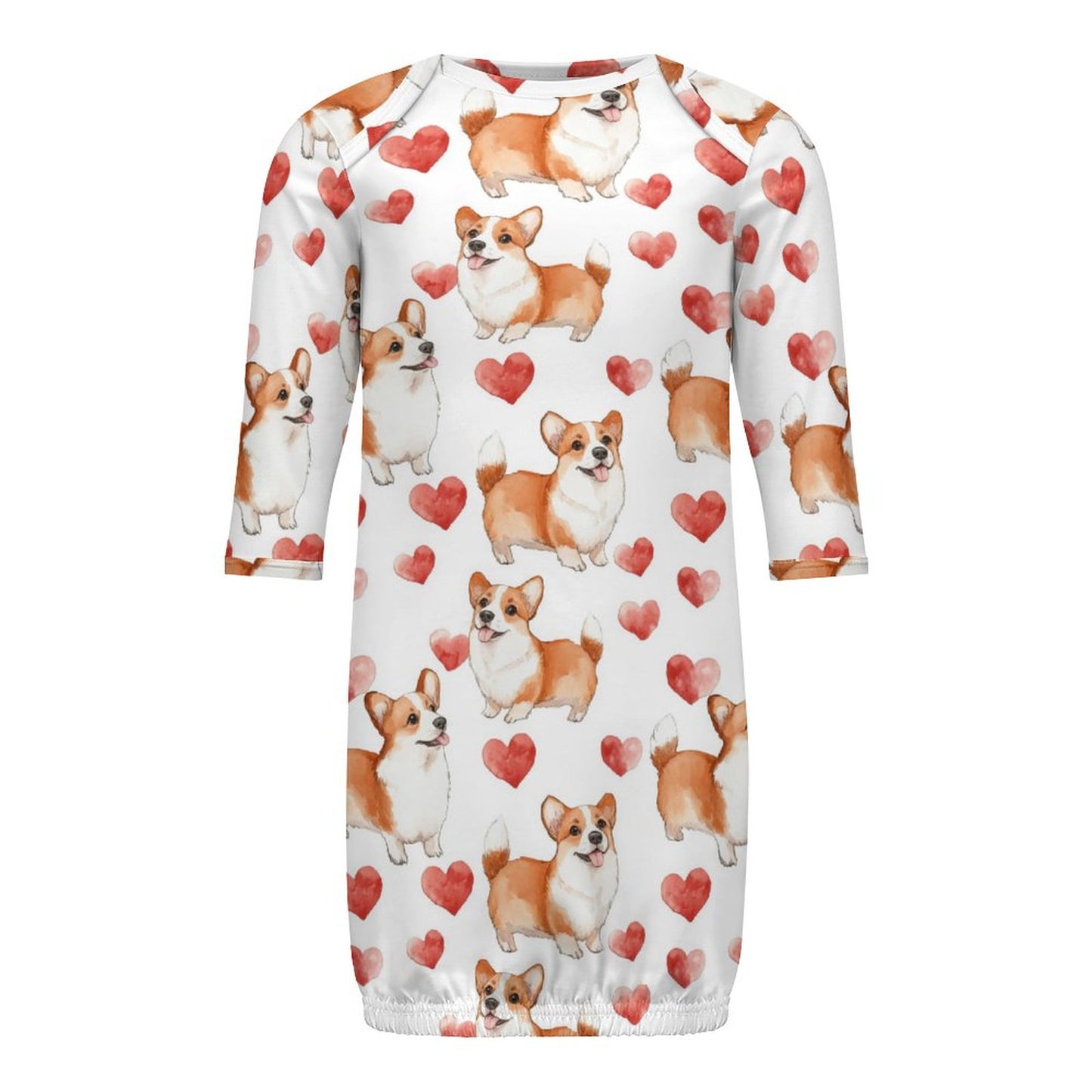 Corgi Dogs & Hearts, Baby Long Sleeve Faux Cotton Sleeper Gown