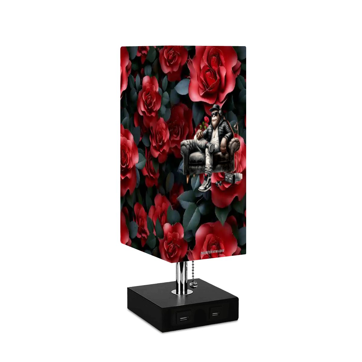 Bigfoot / Sasquatch Roses, Square Table Lamp with USB Ports, Charger