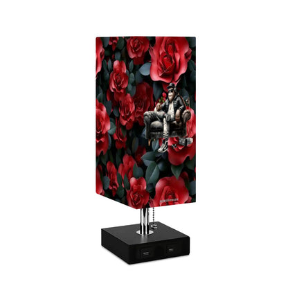 Bigfoot / Sasquatch Roses, Square Table Lamp with USB Ports, Charger