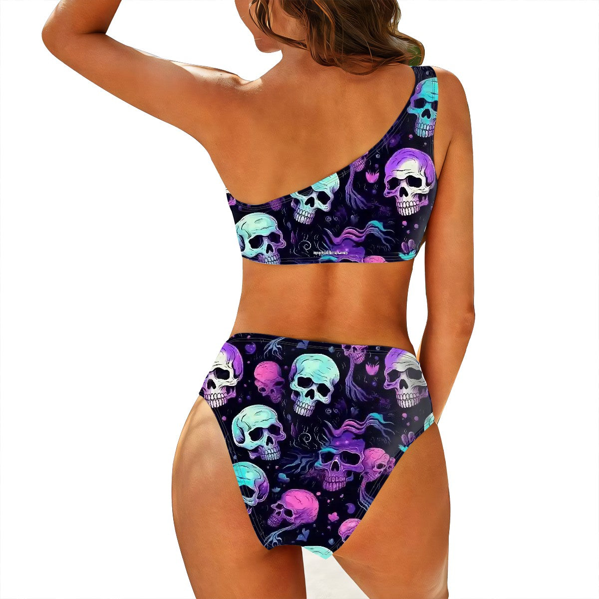 Assorted Skulls, Women One Shoulder Bikini High Waist Swimsuit