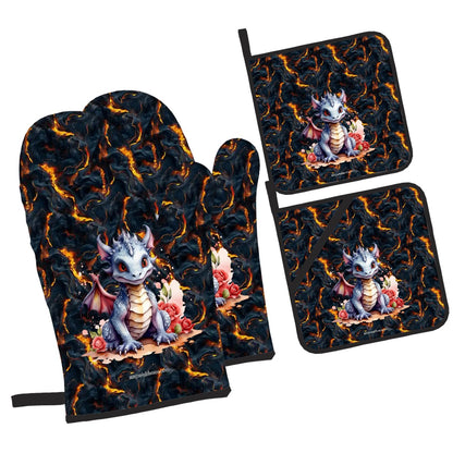Baby Dragon, 4 Piece Oven Mitts / Pot Holder Sets