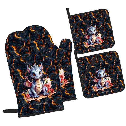 Baby Dragon, 4 Piece Oven Mitts / Pot Holder Sets