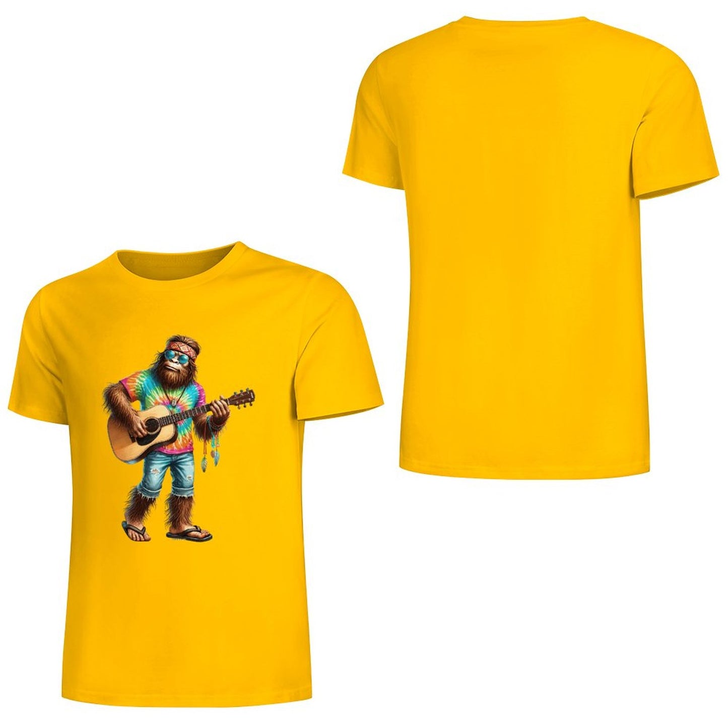 Bigfoot - Sasquatch Hippie Play Guitar Short Sleeve Cotton T-Shirt