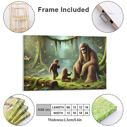 Bigfoot Sasquatch Family Image - Vintage Framed Canvas Art - 2 Sizes – Made in the USA