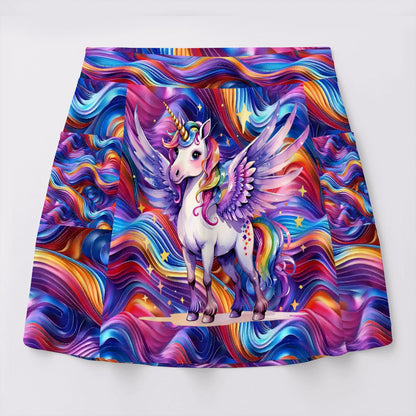 Unicorn & Rainbows, Women’s Milk Silk Sports Skorts with Pockets