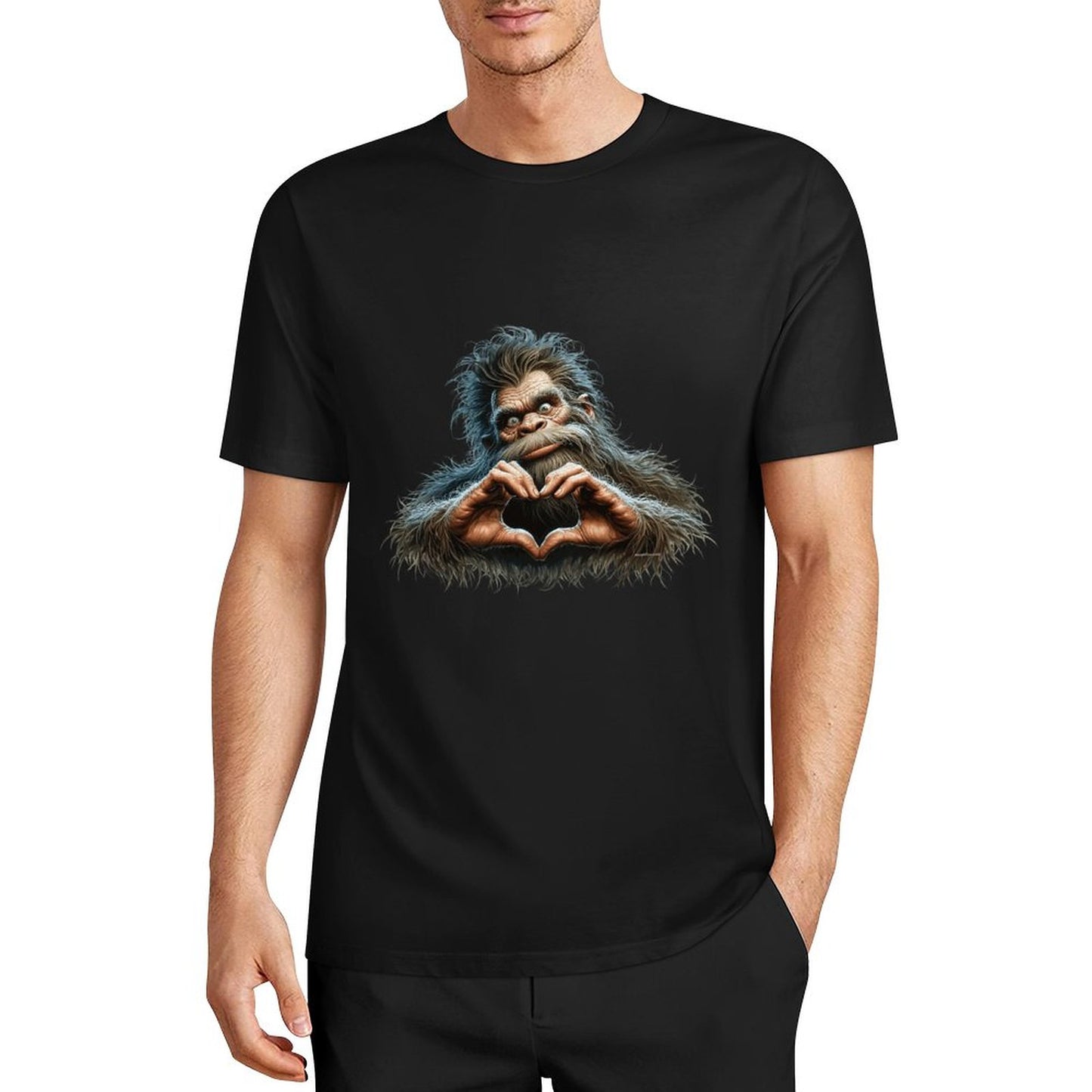 Bigfoot - Sasquatch Heart Hands Short Sleeve Cotton T-Shirt