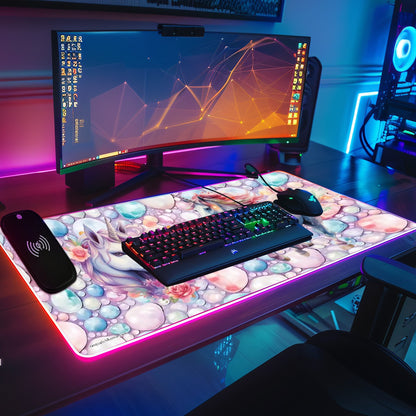 Unicorn Magic, Wireless Charging Gaming Mouse Pads / Mat With Lights - 2 Sizes