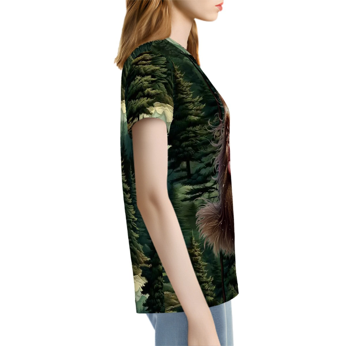 Bigfoot Blowing Kiss, Sasquatch, Women’s Polyester Short Sleeve T-Shirt