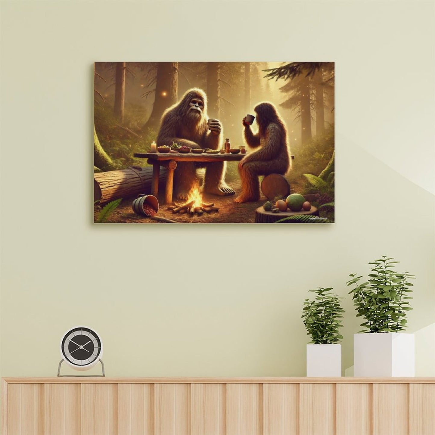 Bigfoot Sasquatch Family Image - Vintage Framed Canvas Art - 2 Sizes – Made in the USA