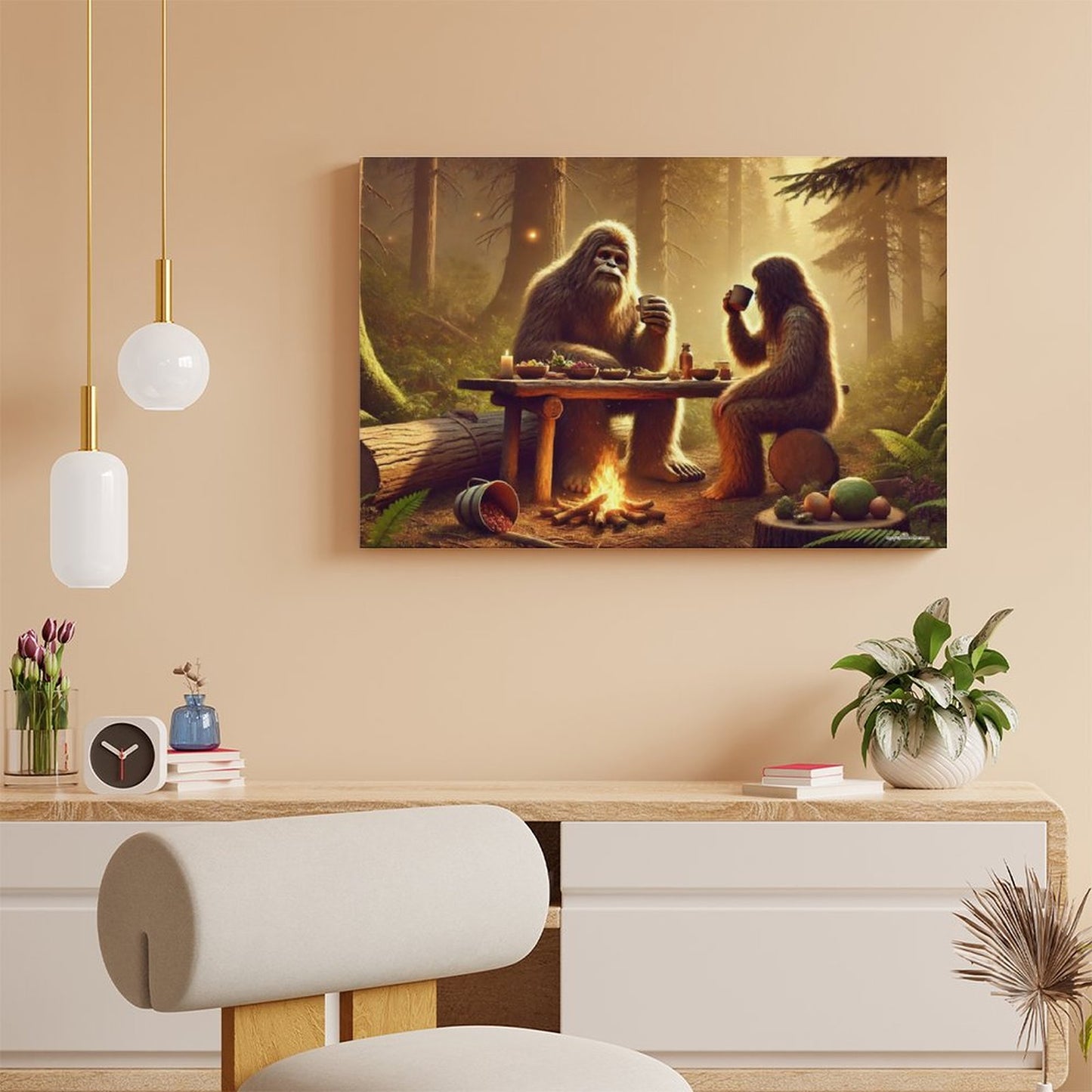 Bigfoot Sasquatch Family Image - Vintage Framed Canvas Art - 2 Sizes – Made in the USA