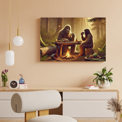Bigfoot Sasquatch Family Image - Vintage Framed Canvas Art - 2 Sizes – Made in the USA