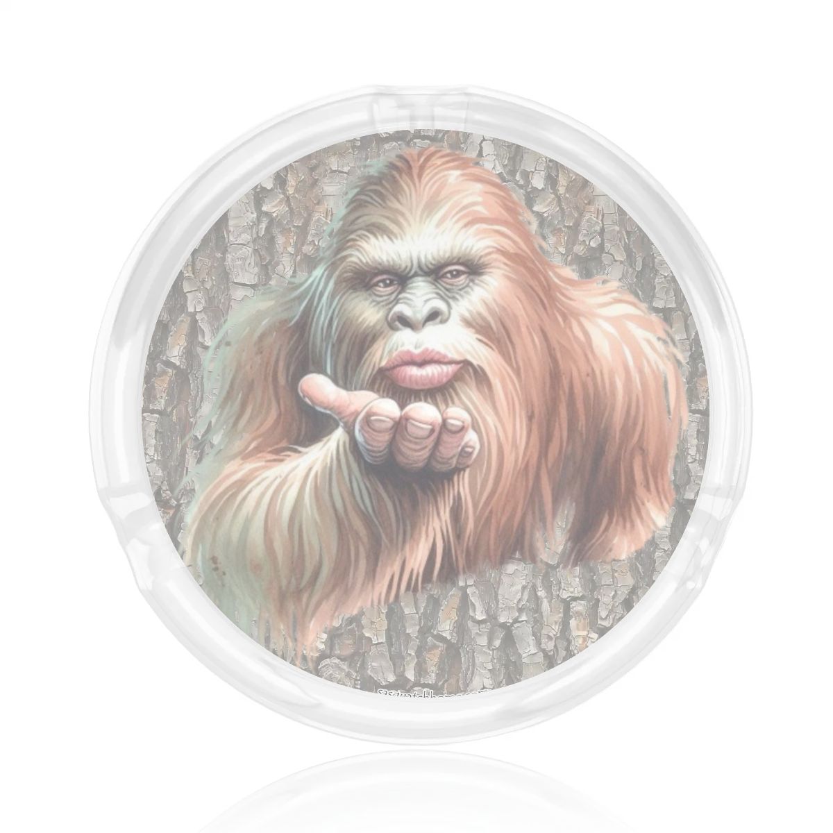 3 .3" Round, Lead Free Glass Ashtray - Bigfoot | Sasquatch Blow Kiss