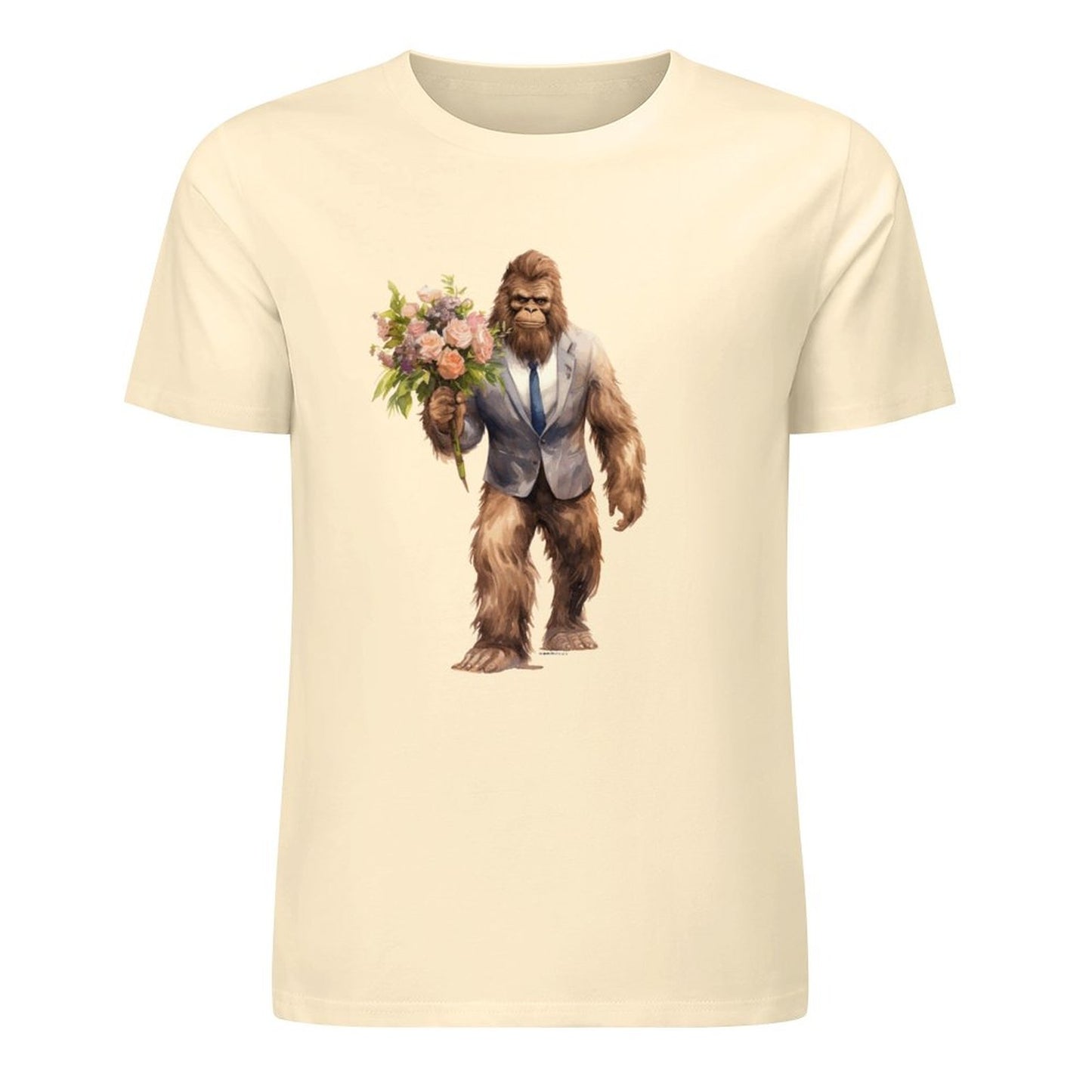 Bigfoot - Sasquatch w Flowers Short Sleeve Cotton T-Shirt