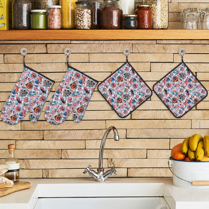 8 Patriot Designs, 4 Piece Oven Mitts / Pot Holder Sets