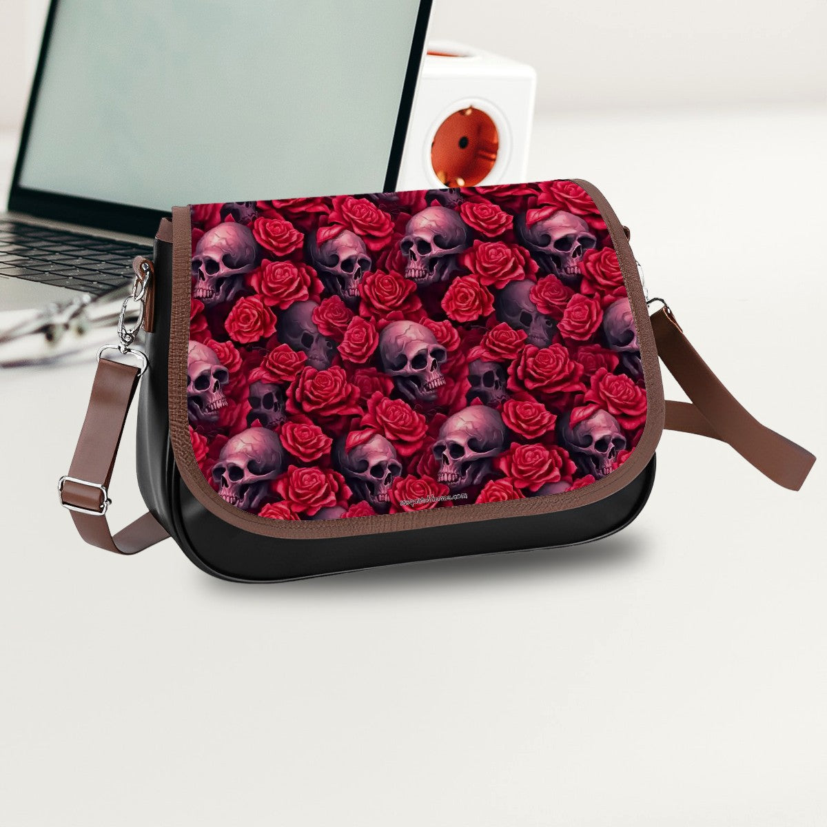 Skulls & Roses, Leather Shoulder Bag / Purse