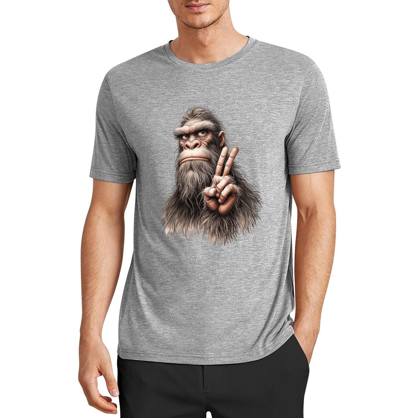 Bigfoot - Sasquatch Peace Hand Short Sleeve Cotton T-Shirt