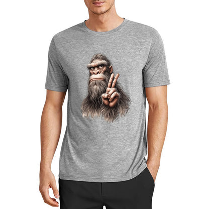 Bigfoot - Sasquatch Peace Hand Short Sleeve Cotton T-Shirt