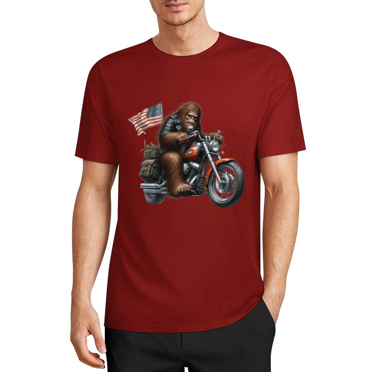 Bigfoot - Sasquatch on Motorcycle Short Sleeve Cotton T-Shirt