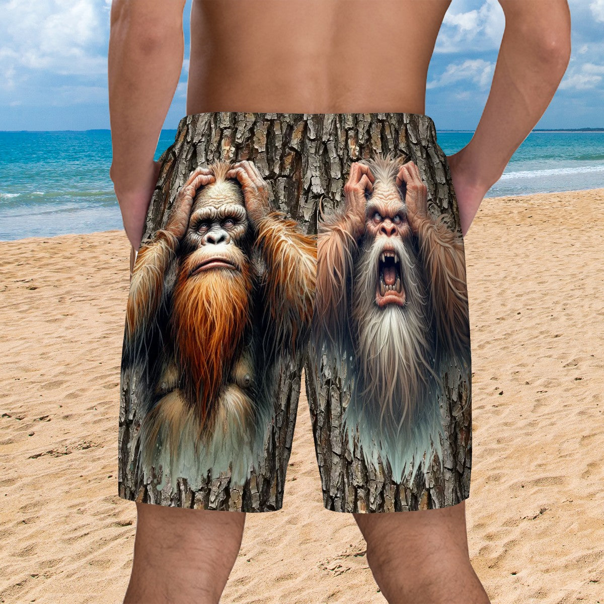 Crazy Bigfoot, Sasquatch, Men Beach Shorts / Swim trunks with 4 Pockets