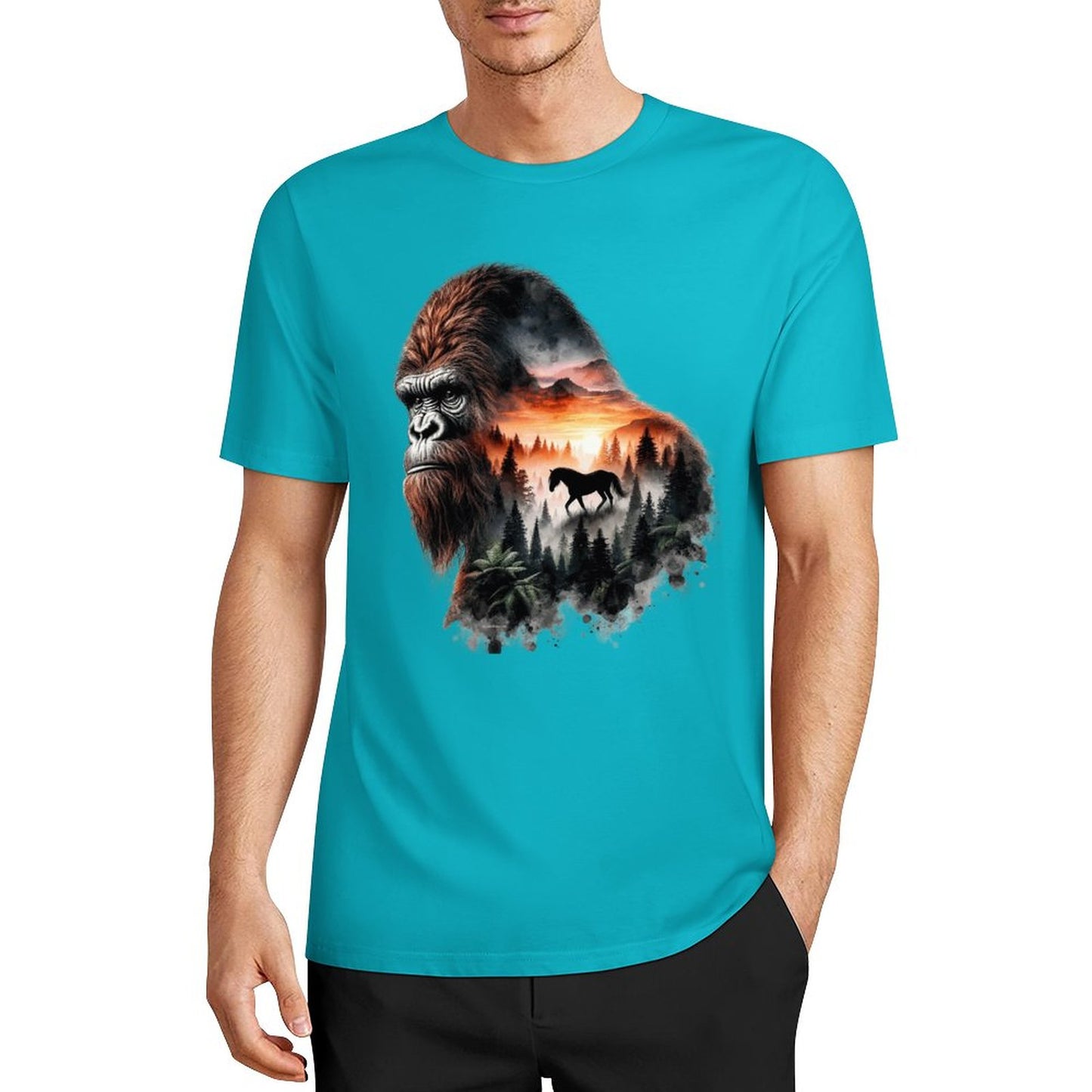 Bigfoot - Sasquatch Scenery Short Sleeve Cotton T-Shirt