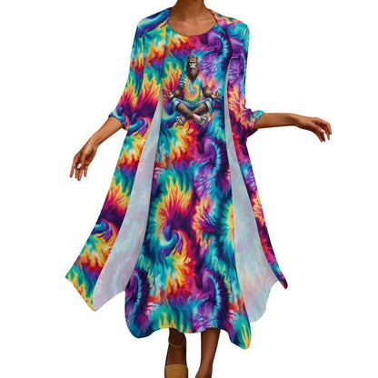 Hippie Bigfoot Sasquatch, Women’s Long Dress with Cardigan