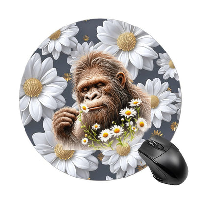 Sasquatch "Smell the Flowers" Round Mouse Pad