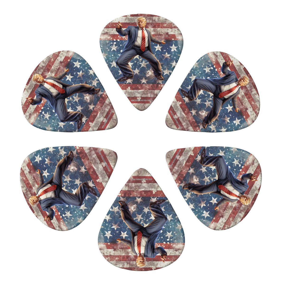 6 Guitar Picks with Keychain Snap Case- Donald Trump Dancing – 3 Thicknesses