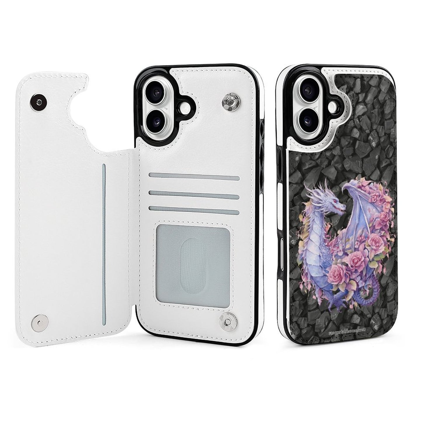 Floral Dragon, iPhone 16 Faux Leather Wallet Case