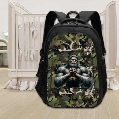 Bigfoot / Sasquatch on Camo, Large Capacity, Oxford Travel, Laptop Bag with USB Charger