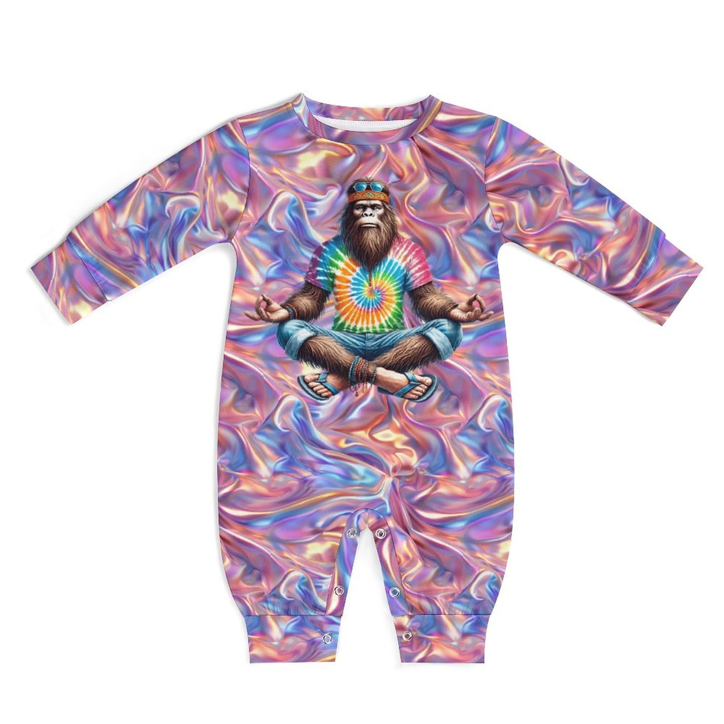 Zen / Yoga Bigfoot / Sasquatch, Long Sleeve Baby / Toddler Romper, Faux Cotton