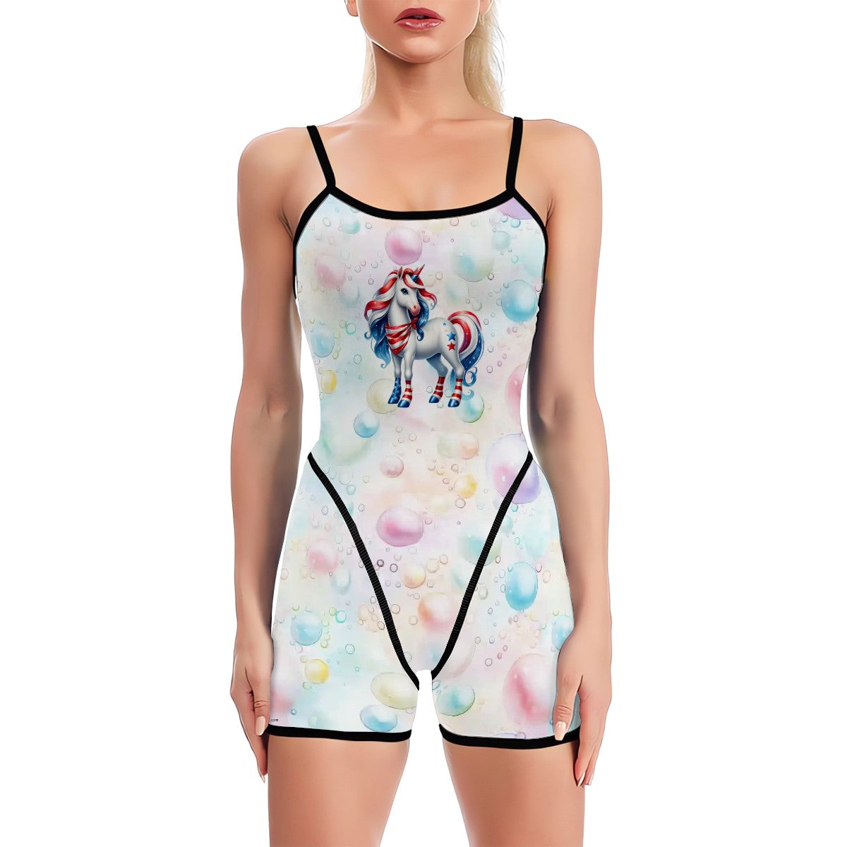 Unicorn on Bubbles, Polyester Spandex Yoga Exercise Jumpsuit