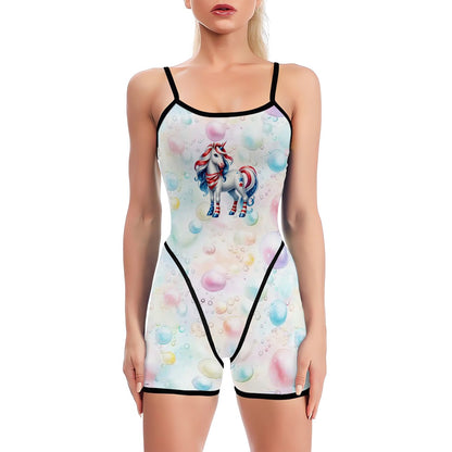 Unicorn on Bubbles, Polyester Spandex Yoga Exercise Jumpsuit
