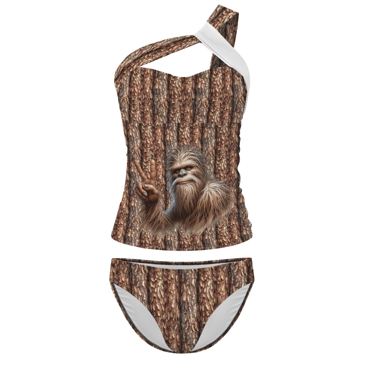 Peace Bigfoot, Sasquatch, Women One Shoulder Tankini, Two Piece
