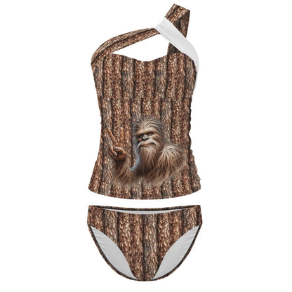 Peace Bigfoot, Sasquatch, Women One Shoulder Tankini, Two Piece
