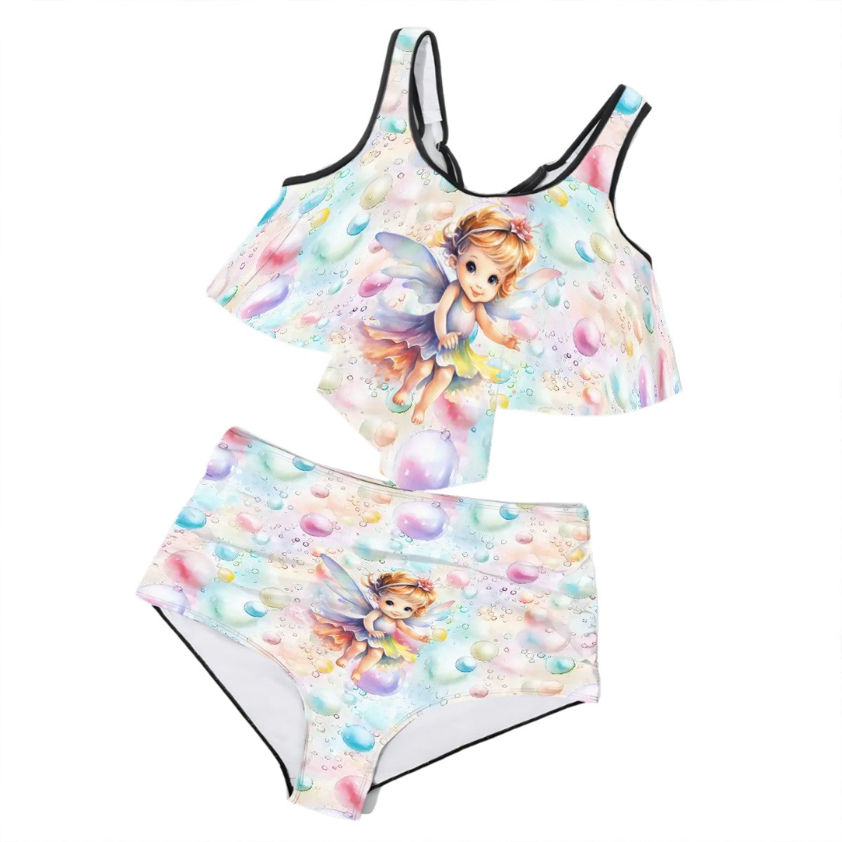 Fairy, Plus Size Women Bikini Flowy, Ruffle Top Swimsuit