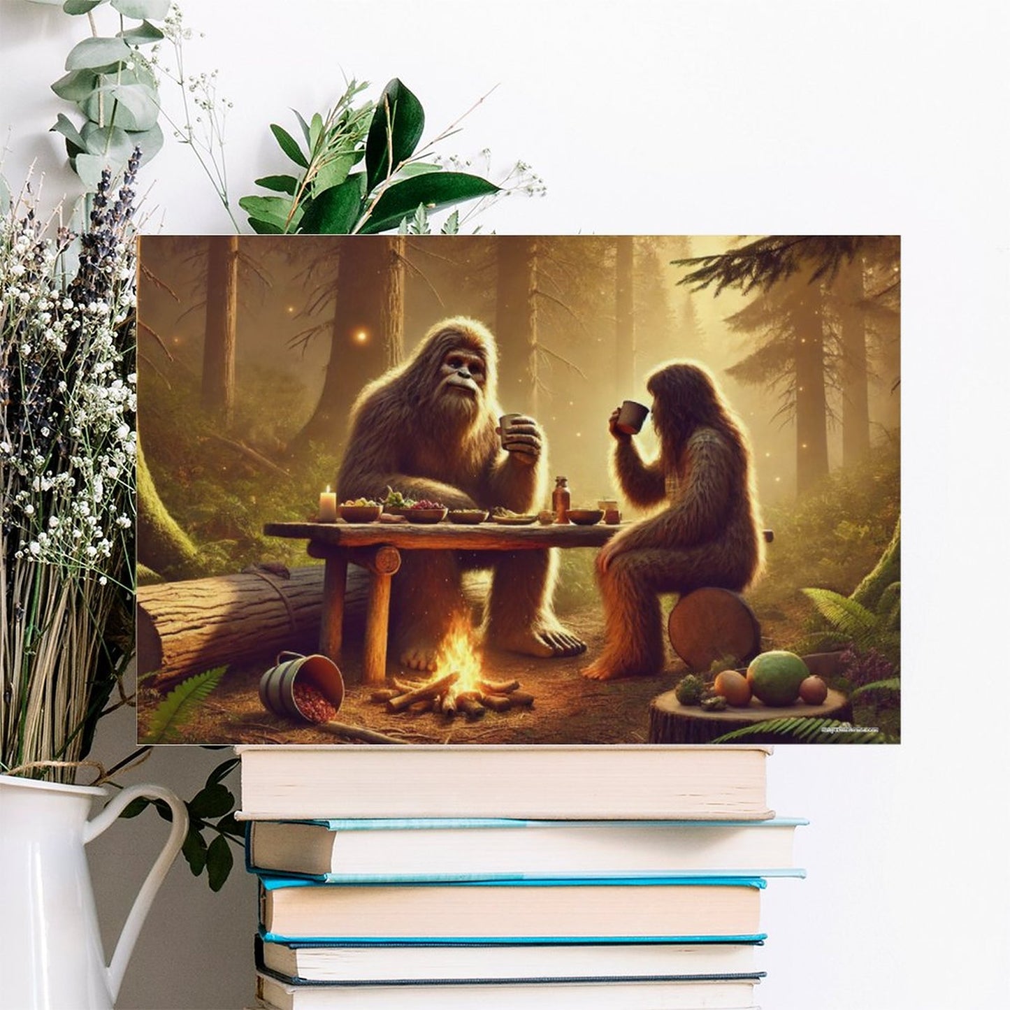 Bigfoot Sasquatch Family Image - Vintage Framed Canvas Art - 2 Sizes – Made in the USA