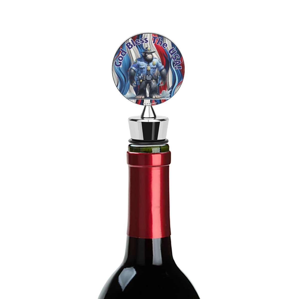 Bigfoot / Sasquatch Police Officer "God bless..", Wine Bottle Stopper