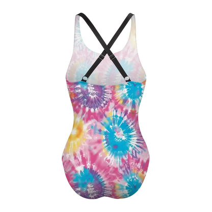 19 Tie Dye Designs, Cross-Back One Piece Swimsuit