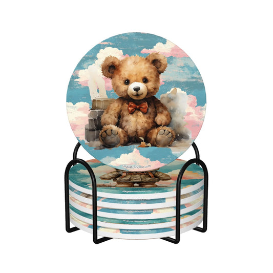 Teddy Bear Theme, 6 Ceramic Coasters w metal stand