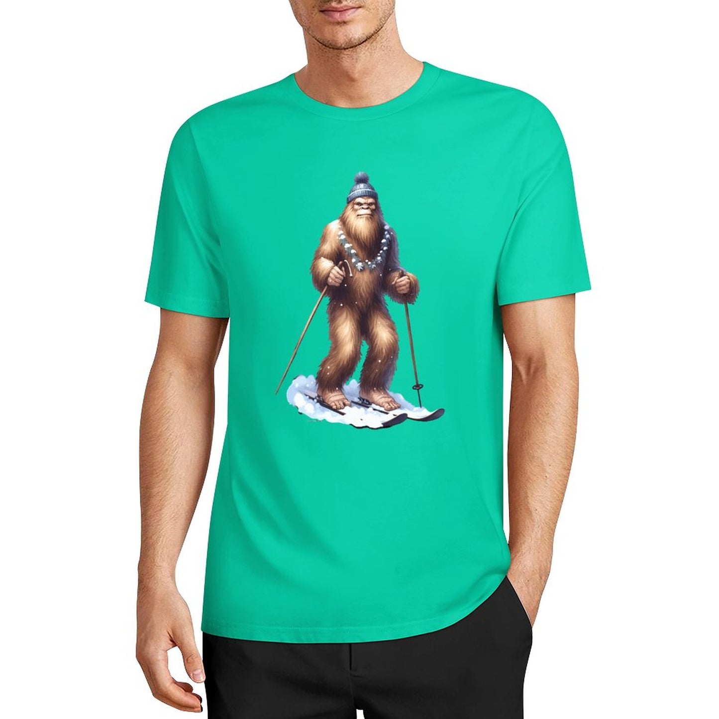 Bigfoot - Sasquatch Snow Skiing Short Sleeve Cotton T-Shirt